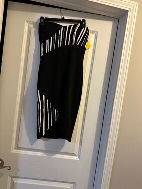 Alt B Black Strapless Dress with White Stripe Accents
